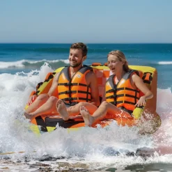 VEVOR Towable Tube for Boating, 1-2 Riders Inflatable Towable Tubes with Deck Seats and Backrest, 340 lbs Water Sport Tube for Boat to Pull, Full Nylon Cover, EVA Grab Handles and Speed Safety Valve