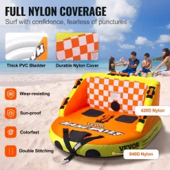 VEVOR Towable Tube for Boating, 1-2 Riders Inflatable Towable Tubes with Deck Seats and Backrest, 340 lbs Water Sport Tube for Boat to Pull, Full Nylon Cover, EVA Grab Handles and Speed Safety Valve