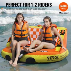 VEVOR Towable Tube for Boating, 1-2 Riders Inflatable Towable Tubes with Deck Seats and Backrest, 340 lbs Water Sport Tube for Boat to Pull, Full Nylon Cover, EVA Grab Handles and Speed Safety Valve