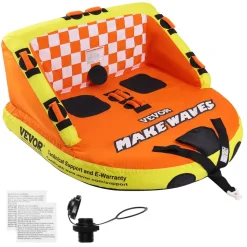 VEVOR Towable Tube for Boating, 1-2 Riders Inflatable Towable Tubes with Deck Seats and Backrest, 340 lbs Water Sport Tube for Boat to Pull, Full Nylon Cover, EVA Grab Handles and Speed Safety Valve