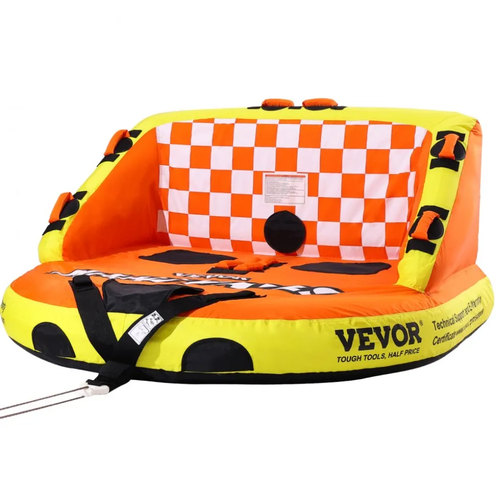 VEVOR Towable Tube for Boating, 1-2 Riders Inflatable Towable Tubes with Deck Seats and Backrest, 340 lbs Water Sport Tube for Boat to Pull, Full Nylon Cover, EVA Grab Handles and Speed Safety Valve