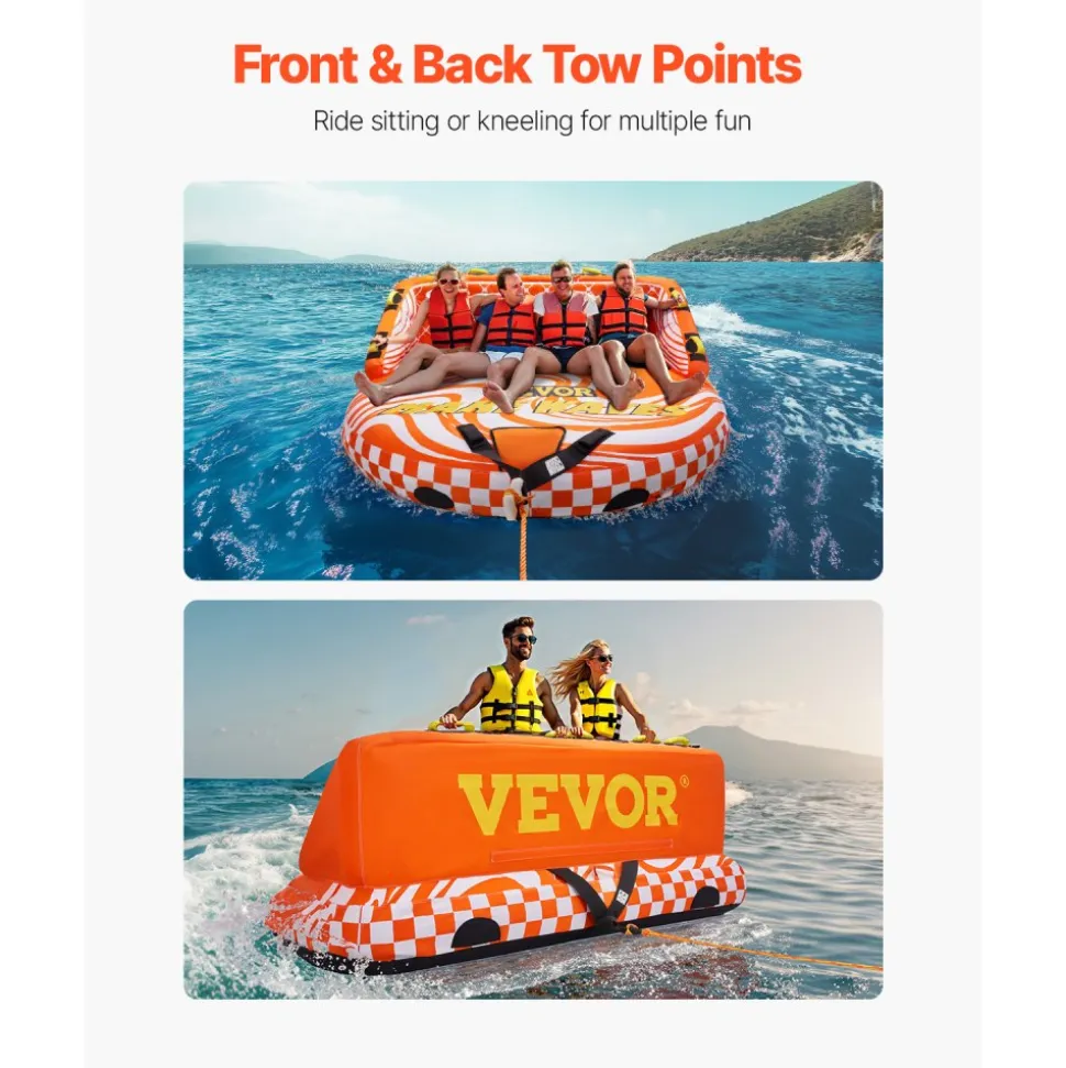 VEVOR Towable Tube for Boating, 1-3 Riders Inflatable Towable Tube with Bumper Fins, 510 lbs Water Sport Towable Tubes for Boats to Pull, Full Nylon Cover, EVA Grab Handles and Speed Safety Valve