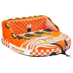 VEVOR Towable Tube for Boating, 1-3 Riders Inflatable Towable Tube with Bumper Fins, 510 lbs Water Sport Towable Tubes for Boats to Pull, Full Nylon Cover, EVA Grab Handles and Speed Safety Valve