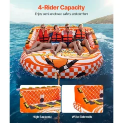 VEVOR Towable Tube for Boating, 1-3 Riders Inflatable Towable Tube with Bumper Fins, 510 lbs Water Sport Towable Tubes for Boats to Pull, Full Nylon Cover, EVA Grab Handles and Speed Safety Valve