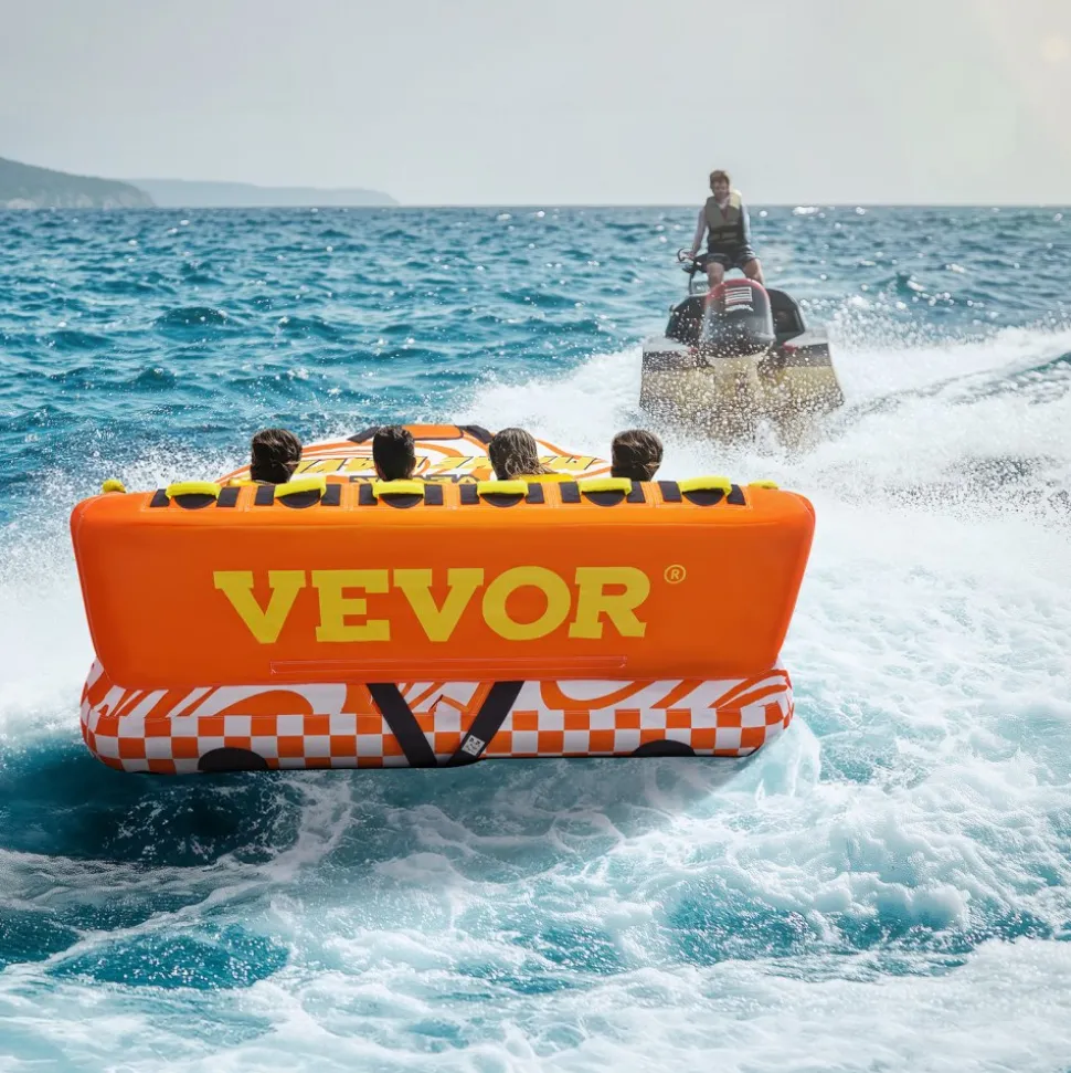 VEVOR Towable Tube for Boating, 1-3 Riders Inflatable Towable Tube with Bumper Fins, 510 lbs Water Sport Towable Tubes for Boats to Pull, Full Nylon Cover, EVA Grab Handles and Speed Safety Valve