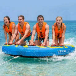 VEVOR Towable Tube for Boating, 4 Riders Inflatable Boat Tubes and Towables, 680 lbs Capacity Water Sport Towable Tube for Boat to Pull - with Fins, Full Nylon Cover, Padded Handles & Safety Valve