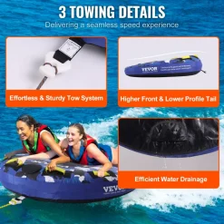 VEVOR Towable Tube for Boating, 340 lbs, 1-2 Riders Inflatable Boat Tubes and Towables, 51.8