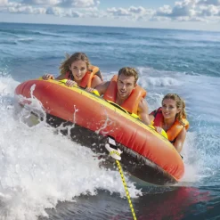 VEVOR Towable Tube for Boating, 1-3 Riders Inflatable Boat Tubes and Towables, 510 lbs, 63" Round Water Sport Towable Tubes for Boats to Pull, Full Nylon Cover, EVA Grab Handles and Speed Safety Valve
