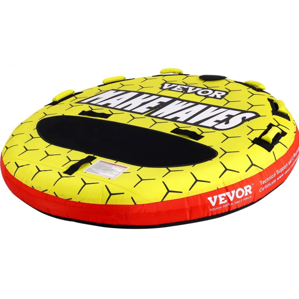 VEVOR Towable Tube for Boating, 1-3 Riders Inflatable Boat Tubes and Towables, 510 lbs, 63" Round Water Sport Towable Tubes for Boats to Pull, Full Nylon Cover, EVA Grab Handles and Speed Safety Valve