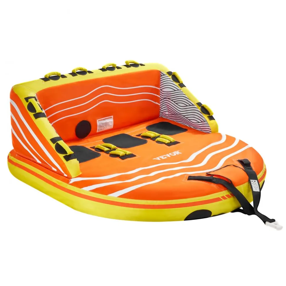 VEVOR Towable Tube for Boating, 1-3 Riders Inflatable Boat Tubes and Towables, 510lbs Water Sport Towable Tube for Boat to Pull - with Full Nylon Cover, 16 Grab Handles, Dual Tow Points & Safety Valve