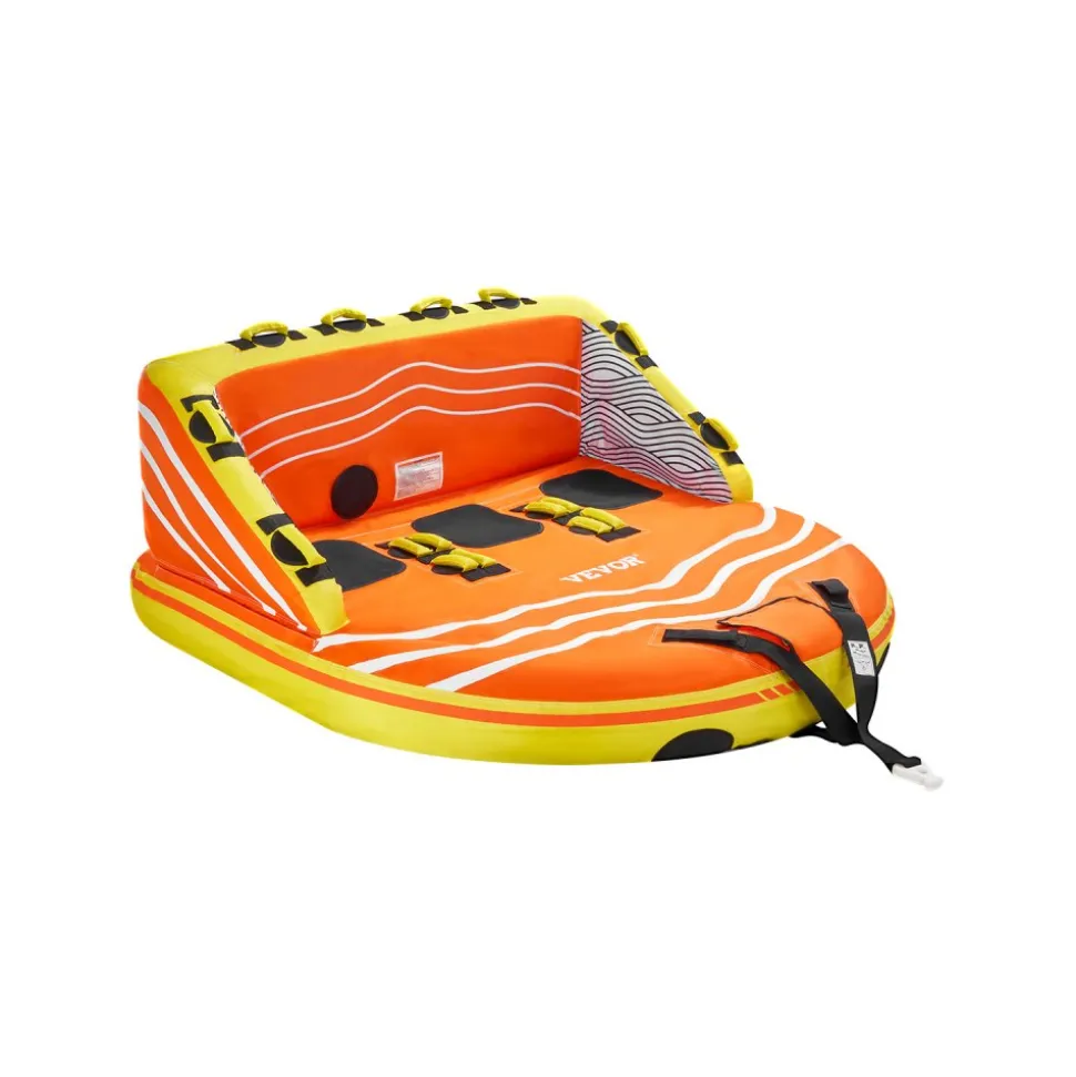 VEVOR Towable Tube for Boating, 1-3 Riders Inflatable Boat Tubes and Towables, 510lbs Water Sport Towable Tube for Boat to Pull - with Full Nylon Cover, 16 Grab Handles, Dual Tow Points & Safety Valve