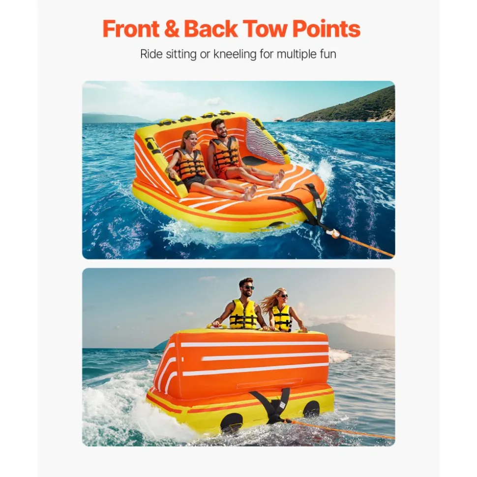 VEVOR Towable Tube for Boating, 1-3 Riders Inflatable Boat Tubes and Towables, 510lbs Water Sport Towable Tube for Boat to Pull - with Full Nylon Cover, 16 Grab Handles, Dual Tow Points & Safety Valve