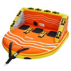 VEVOR Towable Tube for Boating, 1-3 Riders Inflatable Boat Tubes and Towables, 510lbs Water Sport Towable Tube for Boat to Pull - with Full Nylon Cover, 16 Grab Handles, Dual Tow Points & Safety Valve