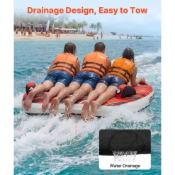 VEVOR Towable Tube for Boating, 3 Riders Inflatable Boat Tubes and Towables, 510 lbs Capacity Water Sport Towable Tube for Boat to Pull - with Fins, Full Nylon Cover, Padded Handles & Safety Valve