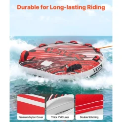 VEVOR Towable Tube for Boating, 3 Riders Inflatable Boat Tubes and Towables, 510 lbs Capacity Water Sport Towable Tube for Boat to Pull - with Fins, Full Nylon Cover, Padded Handles & Safety Valve