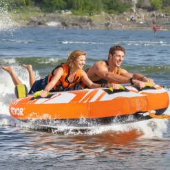 VEVOR Towable Tubes for Boating, 2-Rider Inflatable Boat Tubes and Towables, 340 lbs Capacity Water Sport Tubes for Boat to Pull - with 2 Cockpits, Full Nylon Cover, Padded Grab Handles & Safety Valve