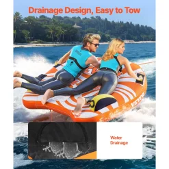 VEVOR Towable Tubes for Boating, 2-Rider Inflatable Boat Tubes and Towables, 340 lbs Capacity Water Sport Tubes for Boat to Pull - with 2 Cockpits, Full Nylon Cover, Padded Grab Handles & Safety Valve