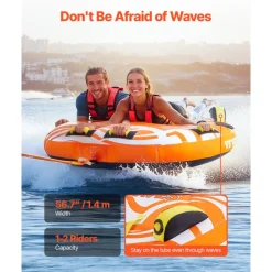 VEVOR Towable Tubes for Boating, 2-Rider Inflatable Boat Tubes and Towables, 340 lbs Capacity Water Sport Tubes for Boat to Pull - with 2 Cockpits, Full Nylon Cover, Padded Grab Handles & Safety Valve