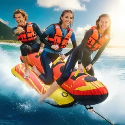 VEVOR Towable Tubes for Boating, 5 Riders Inflatable Boat Tubes and Towables, 850 lbs Capacity Water Sport Tube for Boat to Pull - with Full Nylon Cover, Padded Grip Handles & Safety Valve