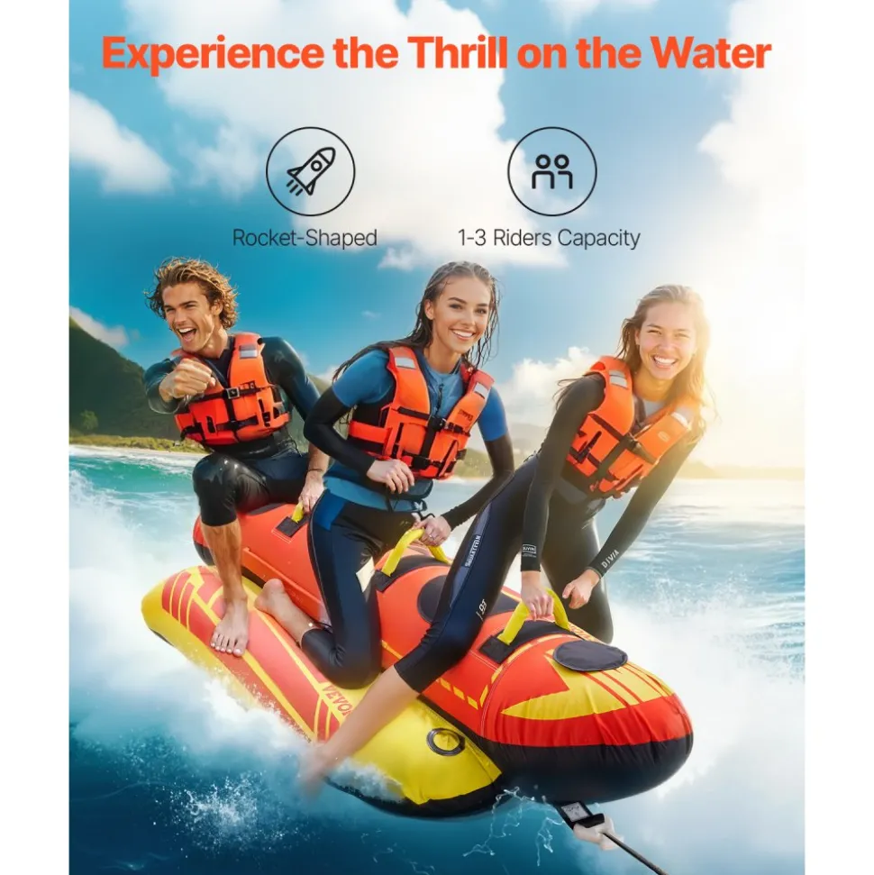 VEVOR Towable Tubes for Boating, 5 Riders Inflatable Boat Tubes and Towables, 850 lbs Capacity Water Sport Tube for Boat to Pull - with Full Nylon Cover, Padded Grip Handles & Safety Valve