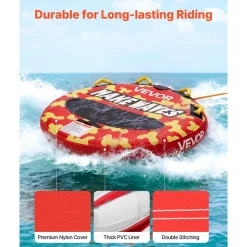VEVOR Towable Tubes for Boating, 2-Rider Inflatable Boat Tubes and Towables, 340lbs Capacity Water Sport Tube for Boat to Pull - with Anti-Slip Pad, Full Nylon Cover, Padded Handles & Safety Valve