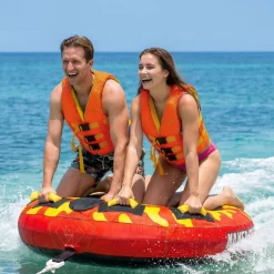 VEVOR Towable Tubes for Boating, 2-Rider Inflatable Boat Tubes and Towables, 340lbs Capacity Water Sport Tube for Boat to Pull - with Anti-Slip Pad, Full Nylon Cover, Padded Handles & Safety Valve