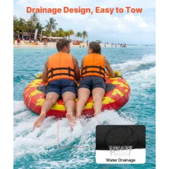 VEVOR Towable Tubes for Boating, 2-Rider Inflatable Boat Tubes and Towables, 340lbs Capacity Water Sport Tube for Boat to Pull - with Anti-Slip Pad, Full Nylon Cover, Padded Handles & Safety Valve