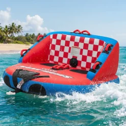 VEVOR Towable Tubes for Boating, 2-Rider Inflatable Boat Tubes and Towables, 340lbs Capacity Water Sport Tube for Boat to Pull - with Anti-Slip Pad, Full Nylon Cover, Padded Handles & Safety Valve