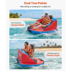 VEVOR Towable Tubes for Boating, 2-Rider Inflatable Boat Tubes and Towables, 340lbs Capacity Water Sport Tube for Boat to Pull - with Anti-Slip Pad, Full Nylon Cover, Padded Handles & Safety Valve
