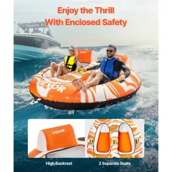VEVOR Towable Tubes for Boating 2 Person, Inflatable Boat Tubes and Towables with 2 Cockpits, 340lbs Water Sport Tubes for Boat to Pull - with 840D Full Nylon Cover, Padded Grab Handles & Safety Valve