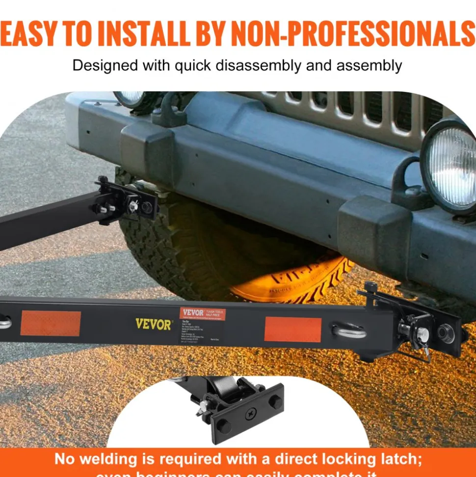 VEVOR Tow Bar, 5500 lbs Towing Capacity with Chains, Powder-Coating Alloy Steel Bumper-Mounted Universal Towing Bar, Coupler Fits 2-Inch Ball Hitch, 39.4-Inch Opening Width, for RV Car Trailer Truck