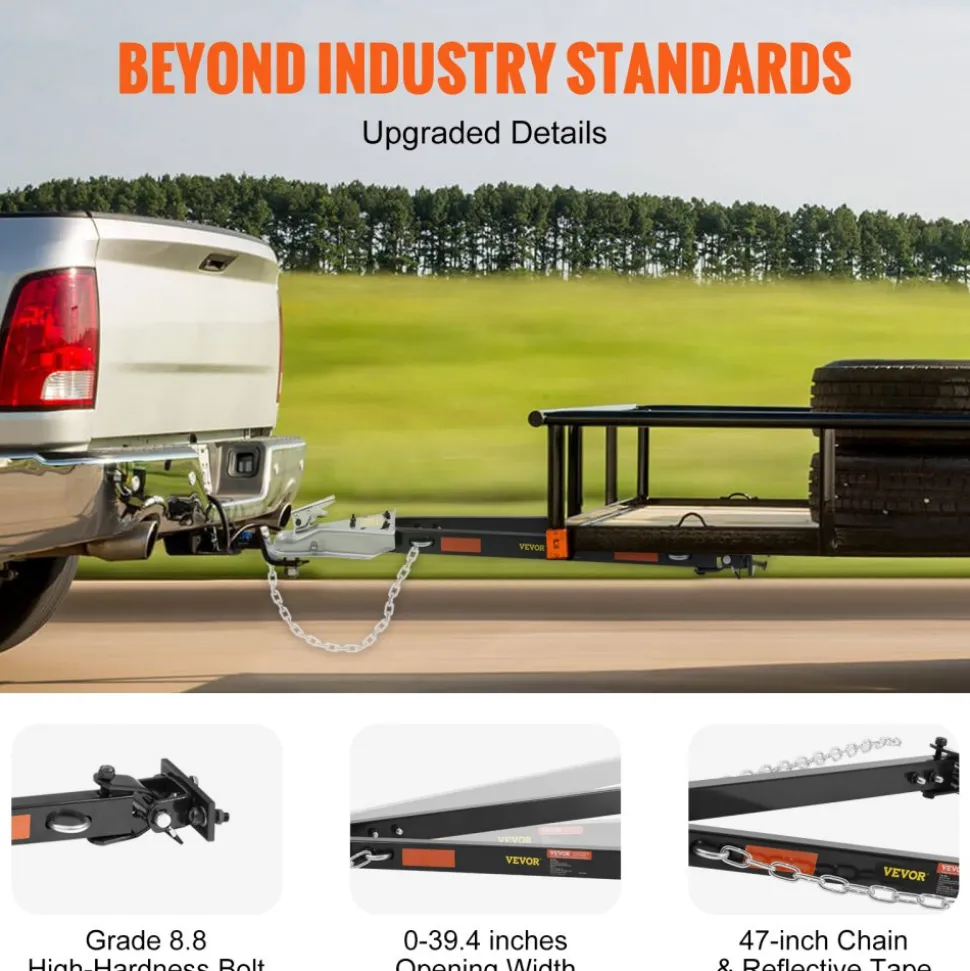 VEVOR Tow Bar, 5500 lbs Towing Capacity with Chains, Powder-Coating Alloy Steel Bumper-Mounted Universal Towing Bar, Coupler Fits 2-Inch Ball Hitch, 39.4-Inch Opening Width, for RV Car Trailer Truck