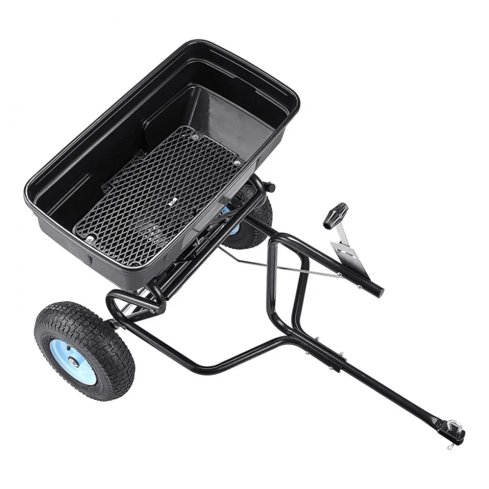 VEVOR Tow Behind Broadcast Spreader, 130LBS Capacity, Tow/Push Garden Spreader with 13 in Tires, 30 Adjustable Setting & 9.8 ft Spreading Width, Lawn Spreaders for Seed, Fertilizer, Salt, Ice Melt