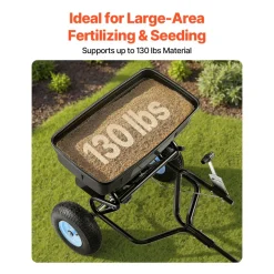 VEVOR Tow Behind Broadcast Spreader, 130LBS Capacity, Tow/Push Garden Spreader with 13 in Tires, 30 Adjustable Setting & 9.8 ft Spreading Width, Lawn Spreaders for Seed, Fertilizer, Salt, Ice Melt