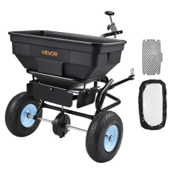 VEVOR Tow Behind Broadcast Spreader, 130LBS Capacity, Tow/Push Garden Spreader with 13 in Tires, 30 Adjustable Setting & 9.8 ft Spreading Width, Lawn Spreaders for Seed, Fertilizer, Salt, Ice Melt