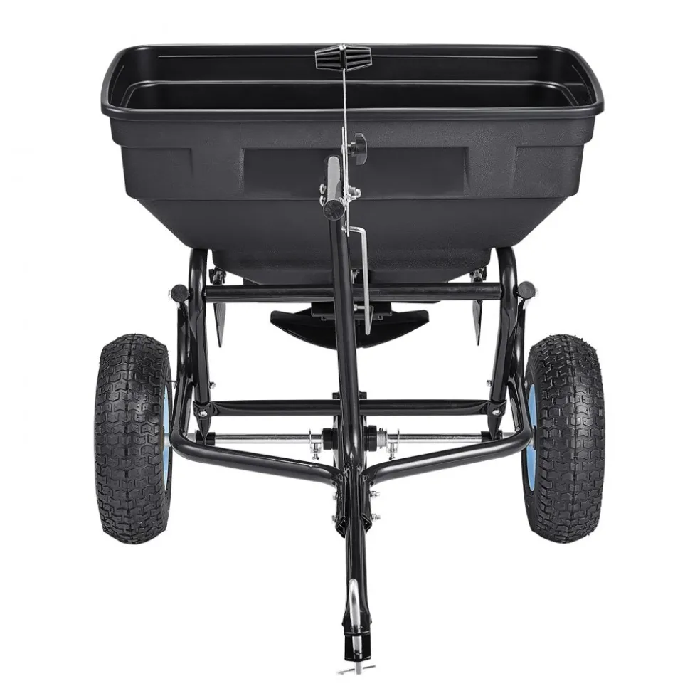 VEVOR Tow Behind Broadcast Spreader, 130LBS Capacity, Tow/Push Garden Spreader with 13 in Tires, 30 Adjustable Setting & 9.8 ft Spreading Width, Lawn Spreaders for Seed, Fertilizer, Salt, Ice Melt
