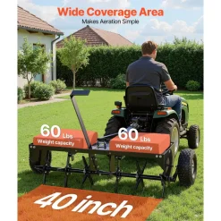 VEVOR Tow Behind Plug Aerator, 40 in Lawn Core Aerator Tool Universal Hitch, 120lbs Weight Capacity, Heavy Duty  & Rust-Resistant, Pull Behind Spike Aerators with Tray for Farmland & Garden Tractors