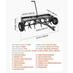 VEVOR Tow Behind Plug Aerator, 40 in Lawn Core Aerator Tool Universal Hitch, 120lbs Weight Capacity, Heavy Duty  & Rust-Resistant, Pull Behind Spike Aerators with Tray for Farmland & Garden Tractors