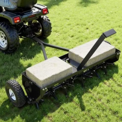 VEVOR Tow Behind Plug Aerator, 40 in Lawn Core Aerator Tool Universal Hitch, 120lbs Weight Capacity, Heavy Duty  & Rust-Resistant, Pull Behind Spike Aerators with Tray for Farmland & Garden Tractors