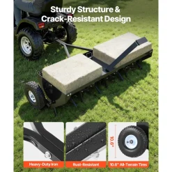 VEVOR Tow Behind Plug Aerator, 40 in Lawn Spike Aerator with Universal Hitch, 150lbs Weight Capacity, Heavy Duty  & Rust-Resistant, Pull Behind Aeration Tool with Tray for Farmland & Garden Tractors