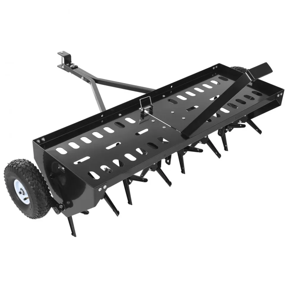 VEVOR Tow Behind Plug Aerator, 40 in Lawn Spike Aerator with Universal Hitch, 150lbs Weight Capacity, Heavy Duty & Rust-Resistant, Pull Behind Aeration Tool with Tray for Farmland & Garden Tractors