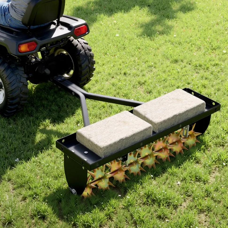 VEVOR Tow Behind Plug Aerator, 32 in Lawn Spike Aerator with Universal Hitch, Heavy Duty & Rust-Resistant, Pull Behind Spike Aerator Tool with Folded Edge Tray, for Farmland & Garden Tractors