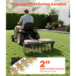 VEVOR Tow Behind Plug Aerator, 32 in Lawn Spike Aerator with Universal Hitch, Heavy Duty & Rust-Resistant, Pull Behind Spike Aerator Tool with Folded Edge Tray, for Farmland & Garden Tractors