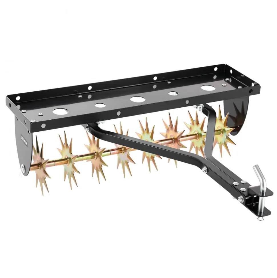VEVOR Tow Behind Plug Aerator, 32 in Lawn Spike Aerator with Universal Hitch, Heavy Duty & Rust-Resistant, Pull Behind Spike Aerator Tool with Folded Edge Tray, for Farmland & Garden Tractors