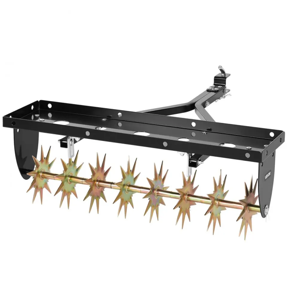 VEVOR Tow Behind Plug Aerator, 32 in Lawn Spike Aerator with Universal Hitch, Heavy Duty & Rust-Resistant, Pull Behind Spike Aerator Tool with Folded Edge Tray, for Farmland & Garden Tractors