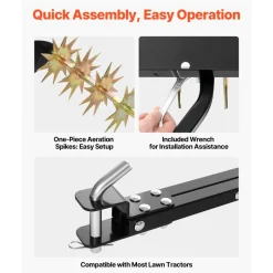 VEVOR Tow Behind Plug Aerator, 32 in Lawn Spike Aerator with Universal Hitch, Heavy Duty & Rust-Resistant, Pull Behind Spike Aerator Tool with Folded Edge Tray, for Farmland & Garden Tractors