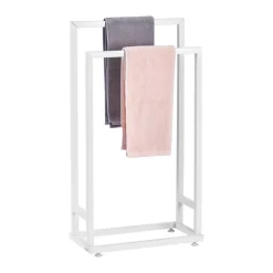 VEVOR Towel Rack, 2 Bars Metal Outdoor Towel Holder, Freestanding Pool Towel Hanger Stand Next to Hot Tub, Outdoor or Indoor Quilt Drying Rack Organizer, Ideal for Poolside, Bathroom, Spa, White