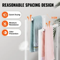 VEVOR Towel Rack, 2 Bars Metal Outdoor Towel Holder, Freestanding Pool Towel Hanger Stand Next to Hot Tub, Outdoor or Indoor Quilt Drying Rack Organizer, Ideal for Poolside, Bathroom, Spa, White