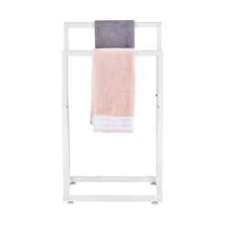 VEVOR Towel Rack, 2 Bars Metal Outdoor Towel Holder, Freestanding Pool Towel Hanger Stand Next to Hot Tub, Outdoor or Indoor Quilt Drying Rack Organizer, Ideal for Poolside, Bathroom, Spa, White