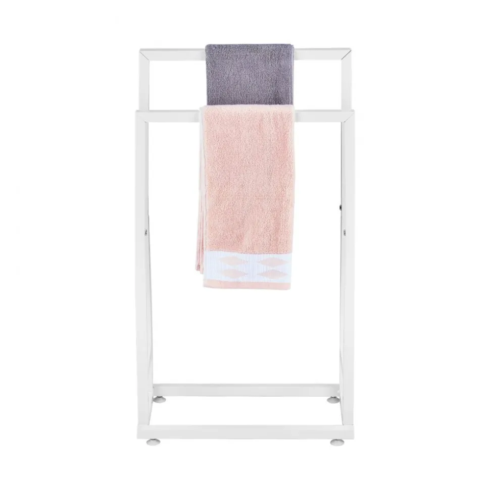 VEVOR Towel Rack, 2 Bars Metal Outdoor Towel Holder, Freestanding Pool Towel Hanger Stand Next to Hot Tub, Outdoor or Indoor Quilt Drying Rack Organizer, Ideal for Poolside, Bathroom, Spa, White